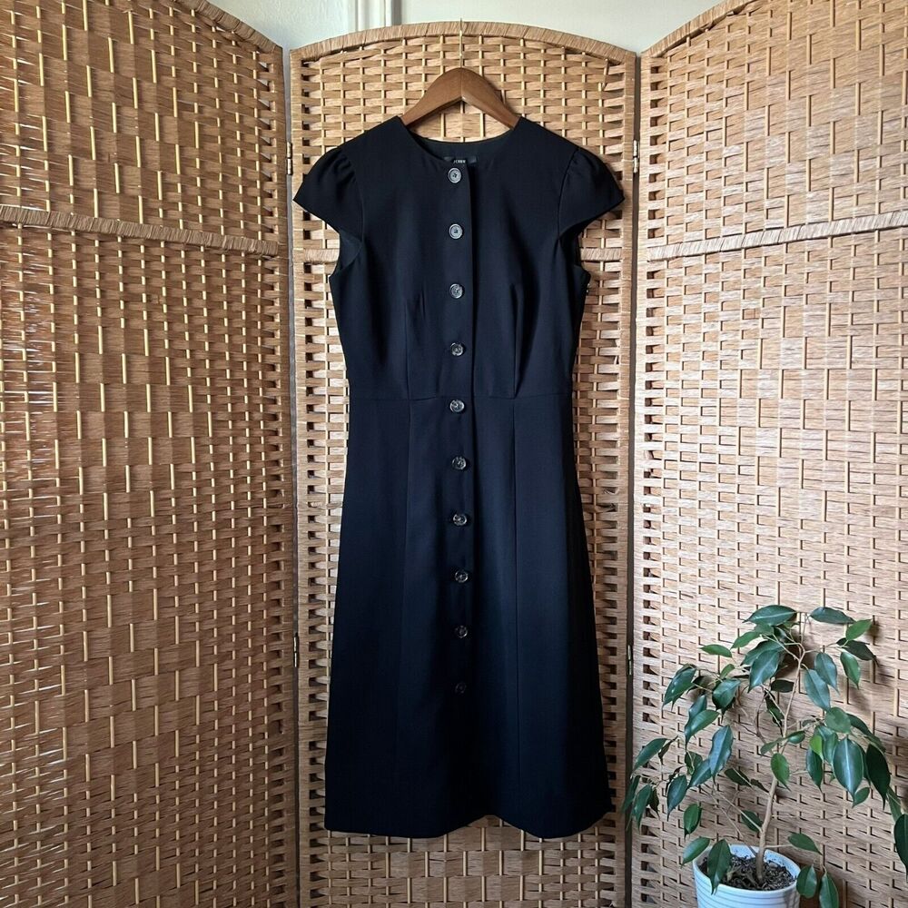 J Crew Button Front Cap Sleeve Black Dress Women's Size 0 - Picture 5 of 10